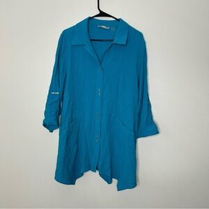 Soft Surroundings Teal Button Down Shirt Size Medium